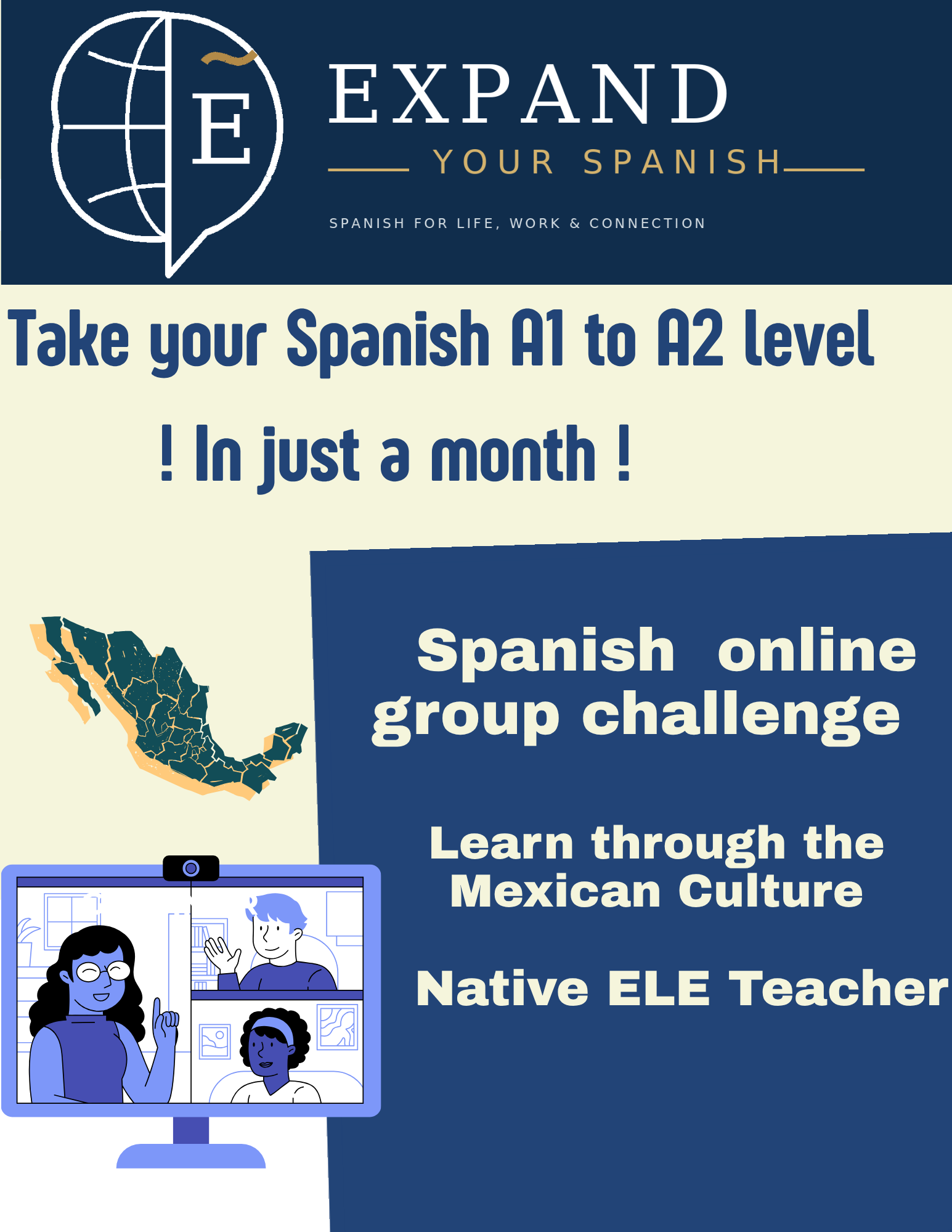 Challenge flyer: take your Spanish from A1 to A2 in just a month